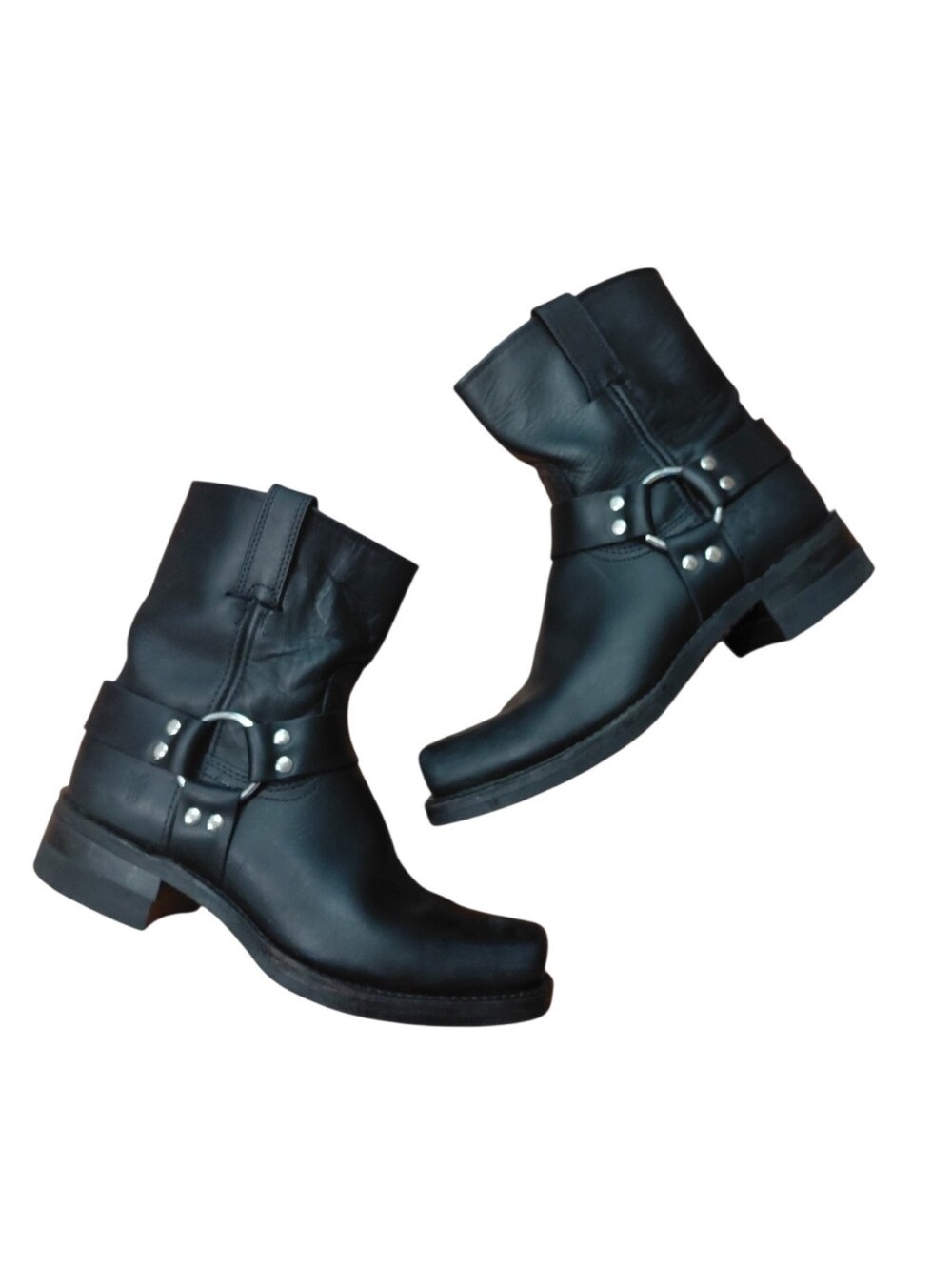 Black Leather Harness Combat Boots - Women's Moto Style